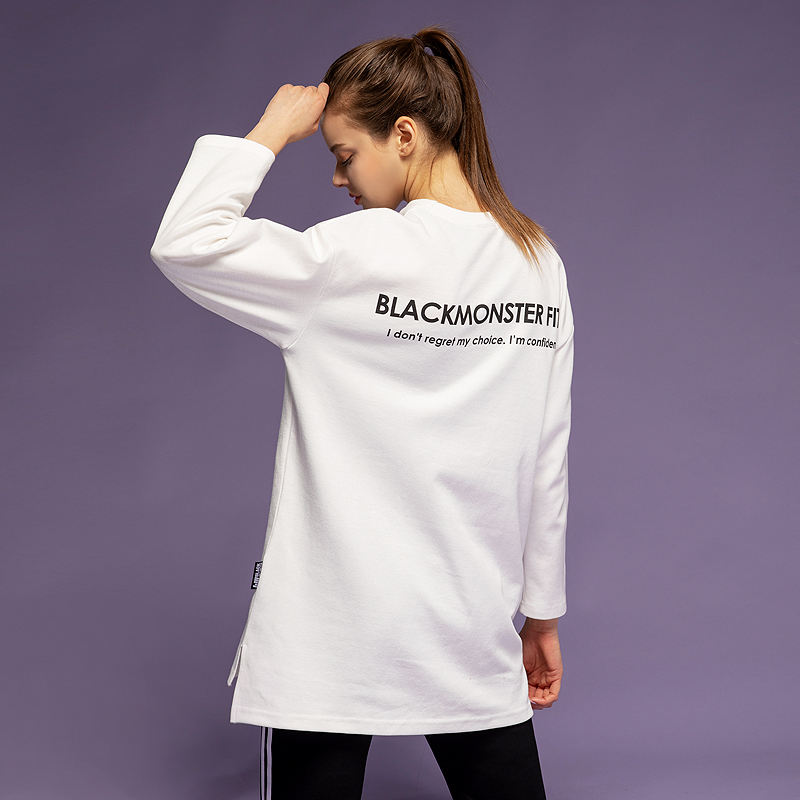 블랙몬스터핏 여성 루즈핏 맨투맨 롱 티셔츠 운동 헬스 긴팔티