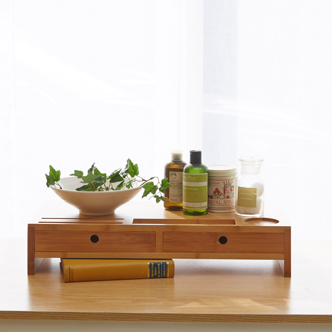 대나무 원목 모니터받침대 선반 서랍형