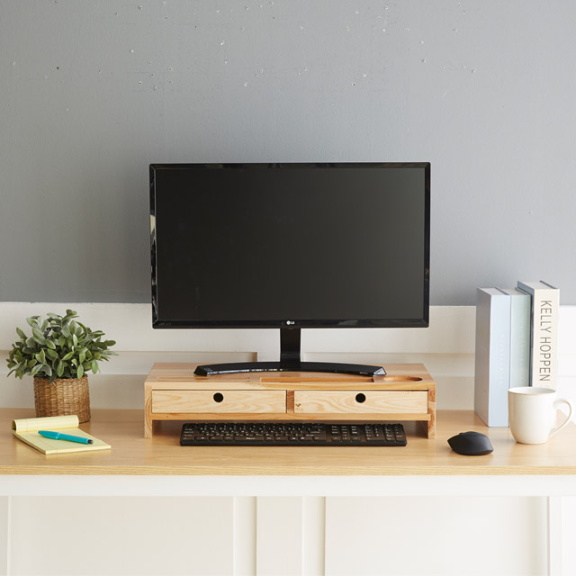 대나무 원목 모니터받침대 선반 서랍형