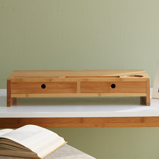 대나무 원목 모니터받침대 선반 서랍형