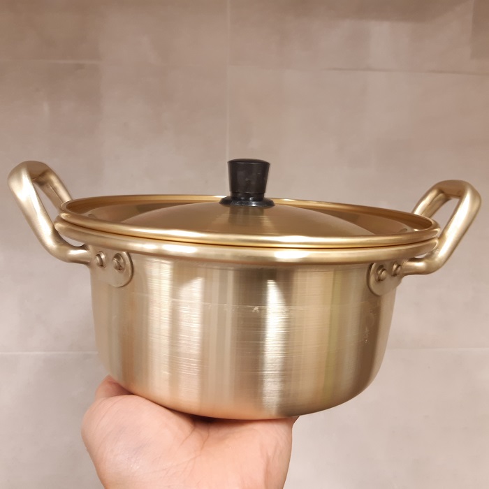 국산 옛날 레트로 라면 양은 냄비 업소용 황색 양수 편수 냄비 14cm - 상세 이미지 3