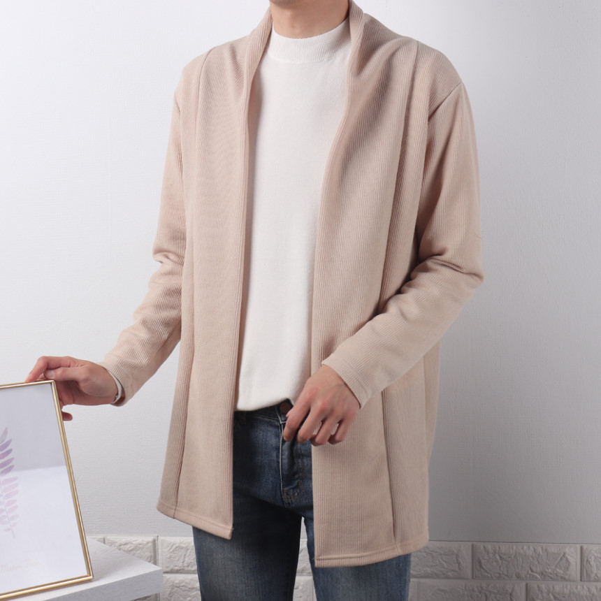 구김없는 링클프리 루즈핏 노버튼 오픈 숄카라 하프 캐주얼 정장 니트가디건 이미지 2