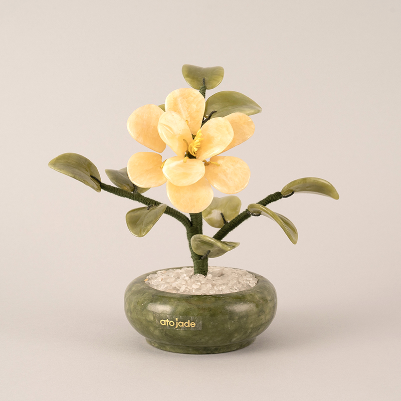 아토제이드 천연 옥꽃 메리골드 한송이 라운드 옐로우 / 옥화 개업화분 승진선물 옥화분 옥난 영전 취임 승진축하 - 메인 이미지
