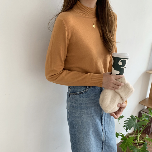 부드러운 캐시미어 목 폴라티 여성 겨울 티샤츠 반폴라 반목티 이너 여자 긴팔티 - 상세 이미지 3