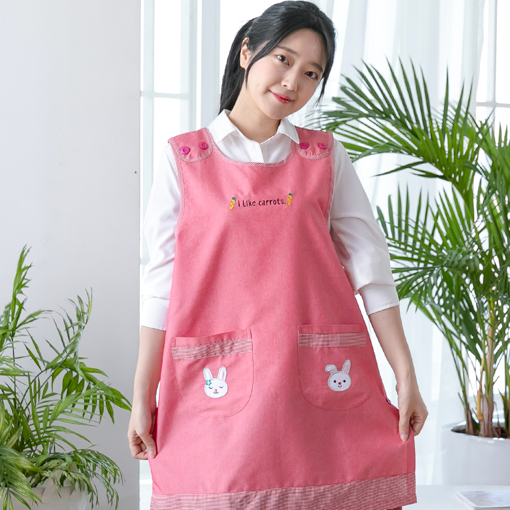 데코에버 옆주머니 롱 체크 라인 원피스앞치마 빅사이즈