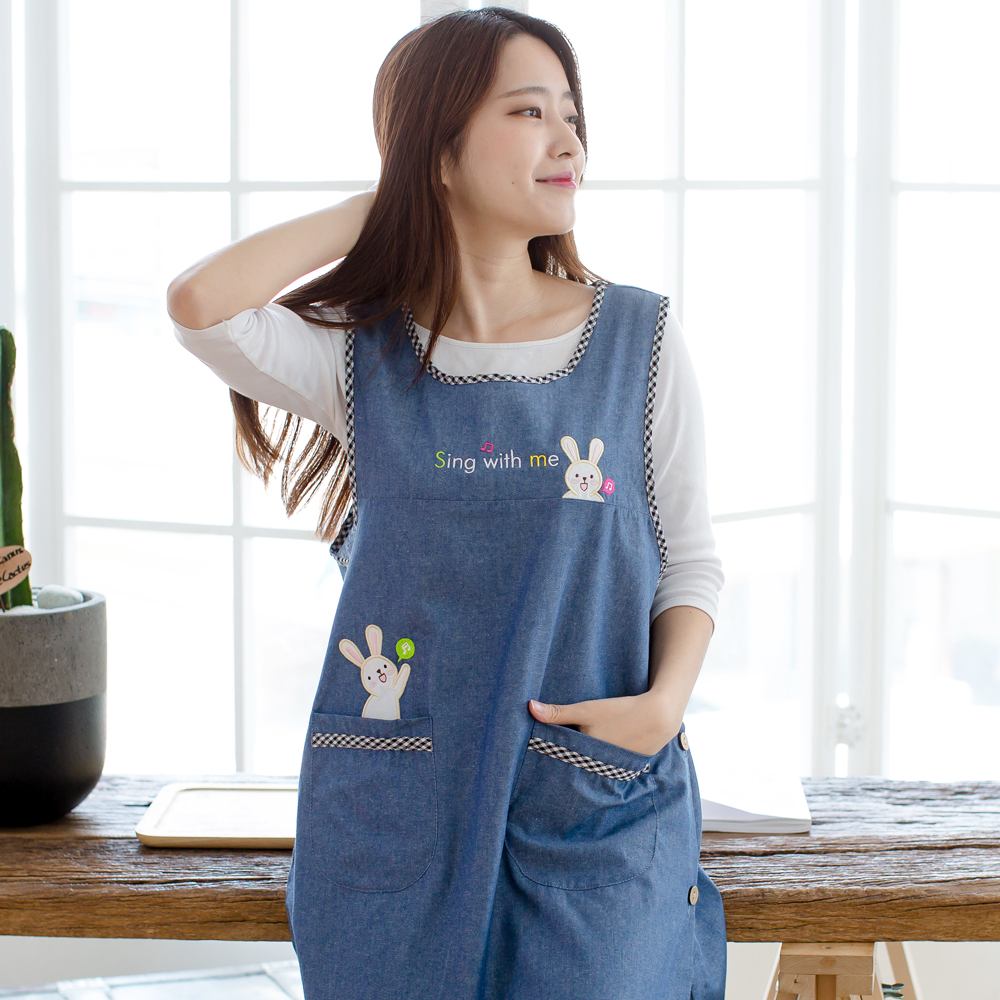 데코에버 옆주머니 롱 체크 라인 원피스앞치마 빅사이즈