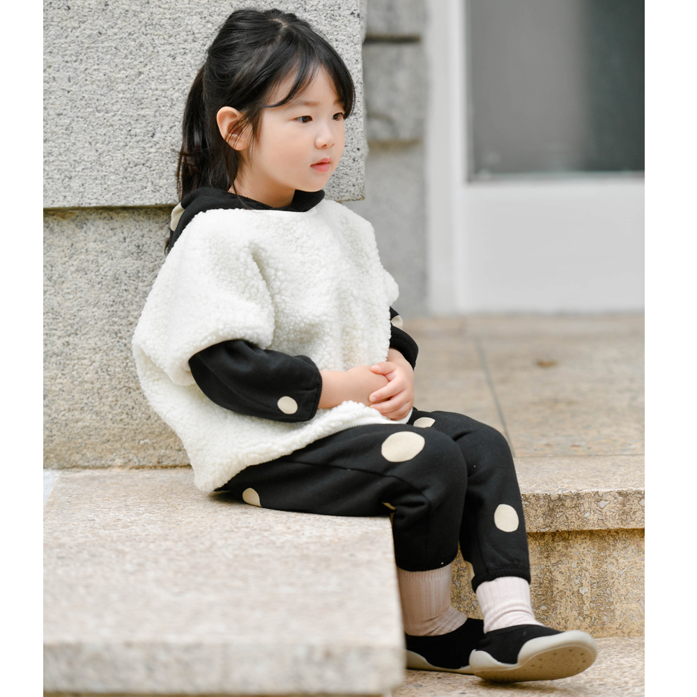 모모 덤블 후리스 인조퍼 겨울 반팔 여아 아동 남녀공용 아이보리 인디핑크 루즈핏 - 상세 이미지 4