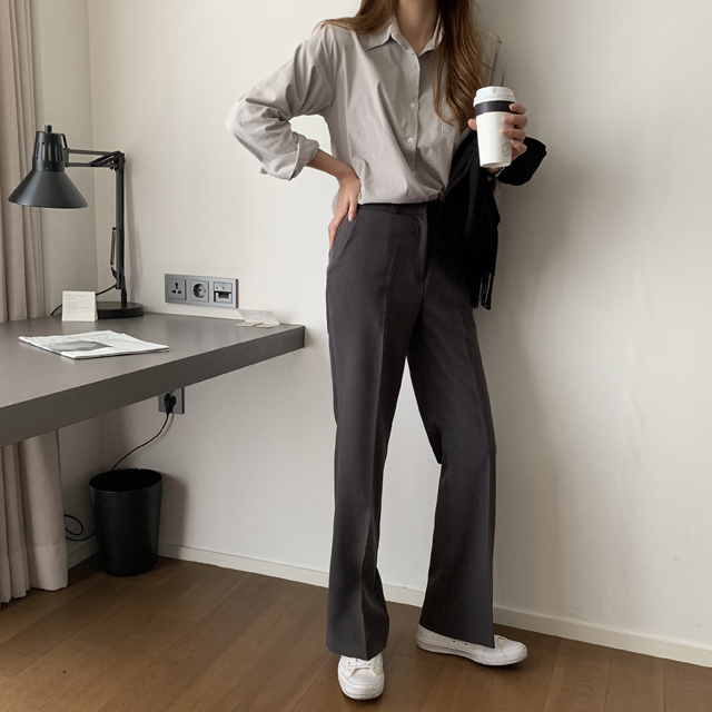 하이웨스트 부츠컷 와이드슬랙스 정장 세미 와이드팬츠 여성 기모바지 겨울 여자슬랙스 통바지 - 상세 이미지 2