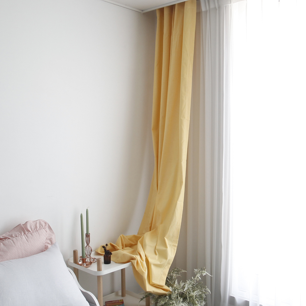 선염 무지 노랑 아이방 커튼 핀스타일 S - 100x150