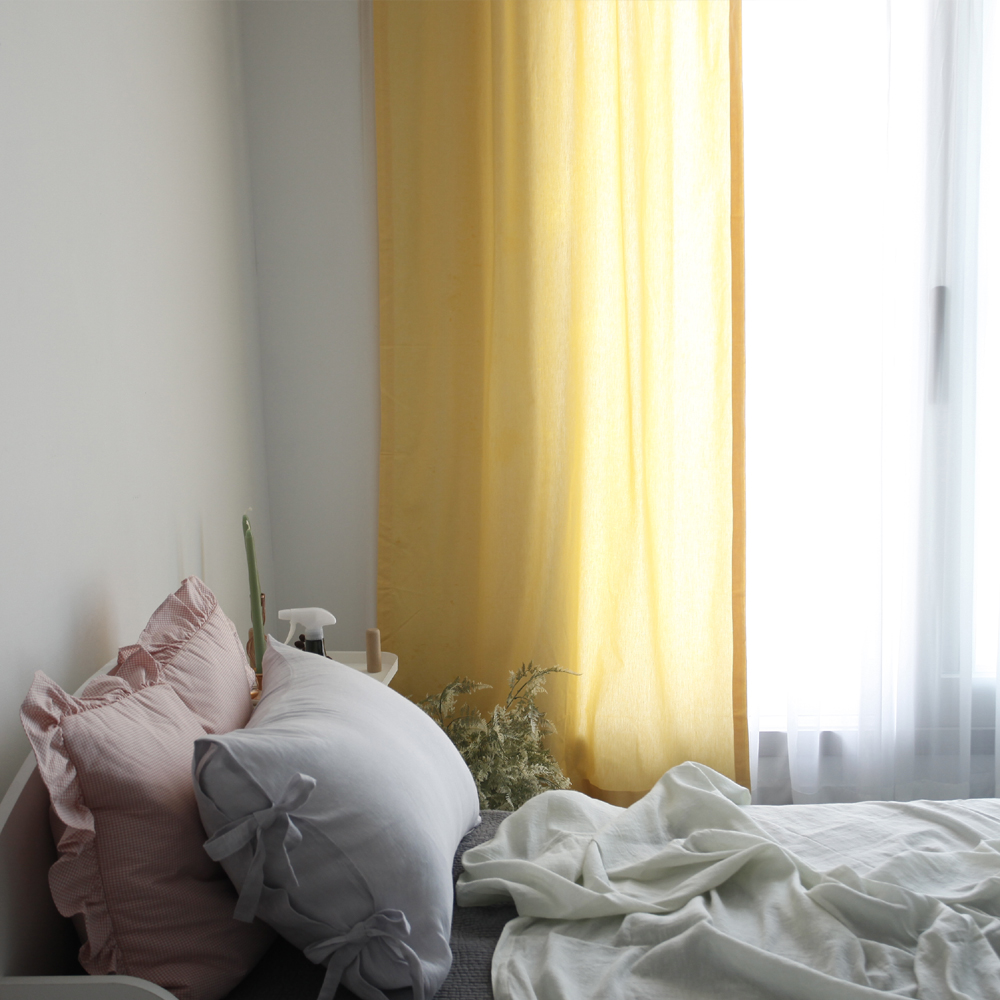 선염 무지 노랑 아이방 커튼 핀스타일 S - 100x150