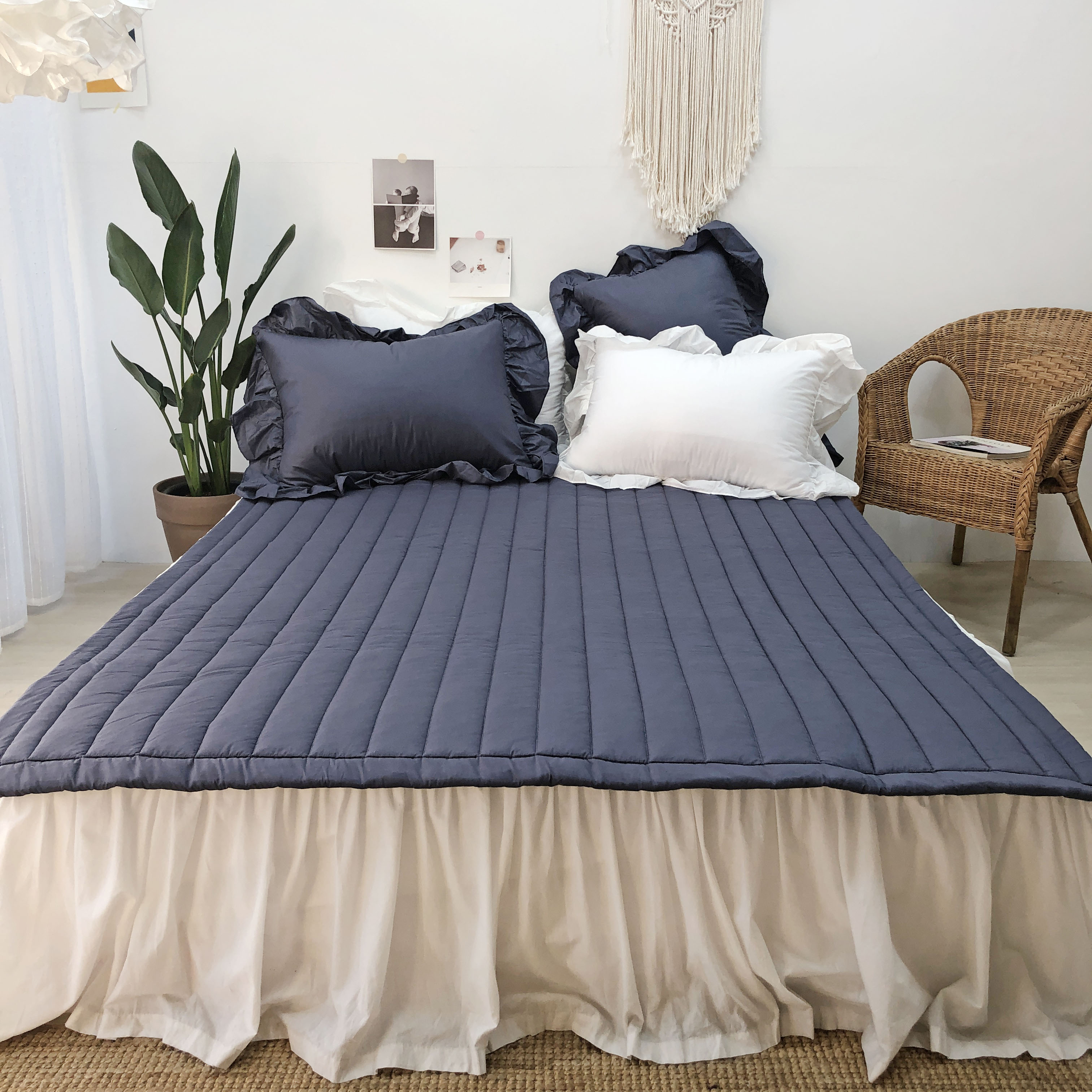 누블 아사 코튼 미끄럼방지 및 고무밴딩 사계절 침대 패드 SS