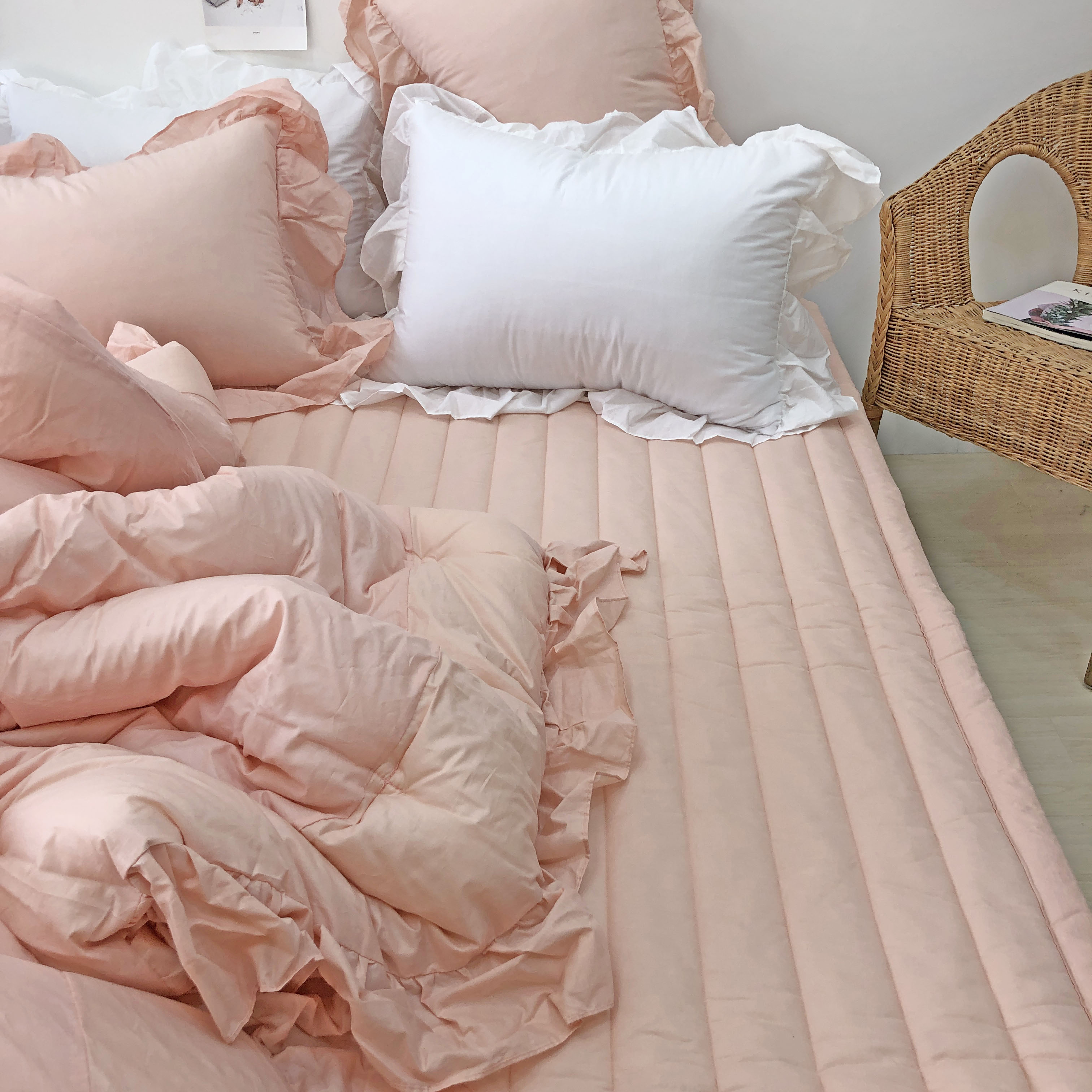 누블 아사 코튼 미끄럼방지 및 고무밴딩 사계절 침대 패드 SS