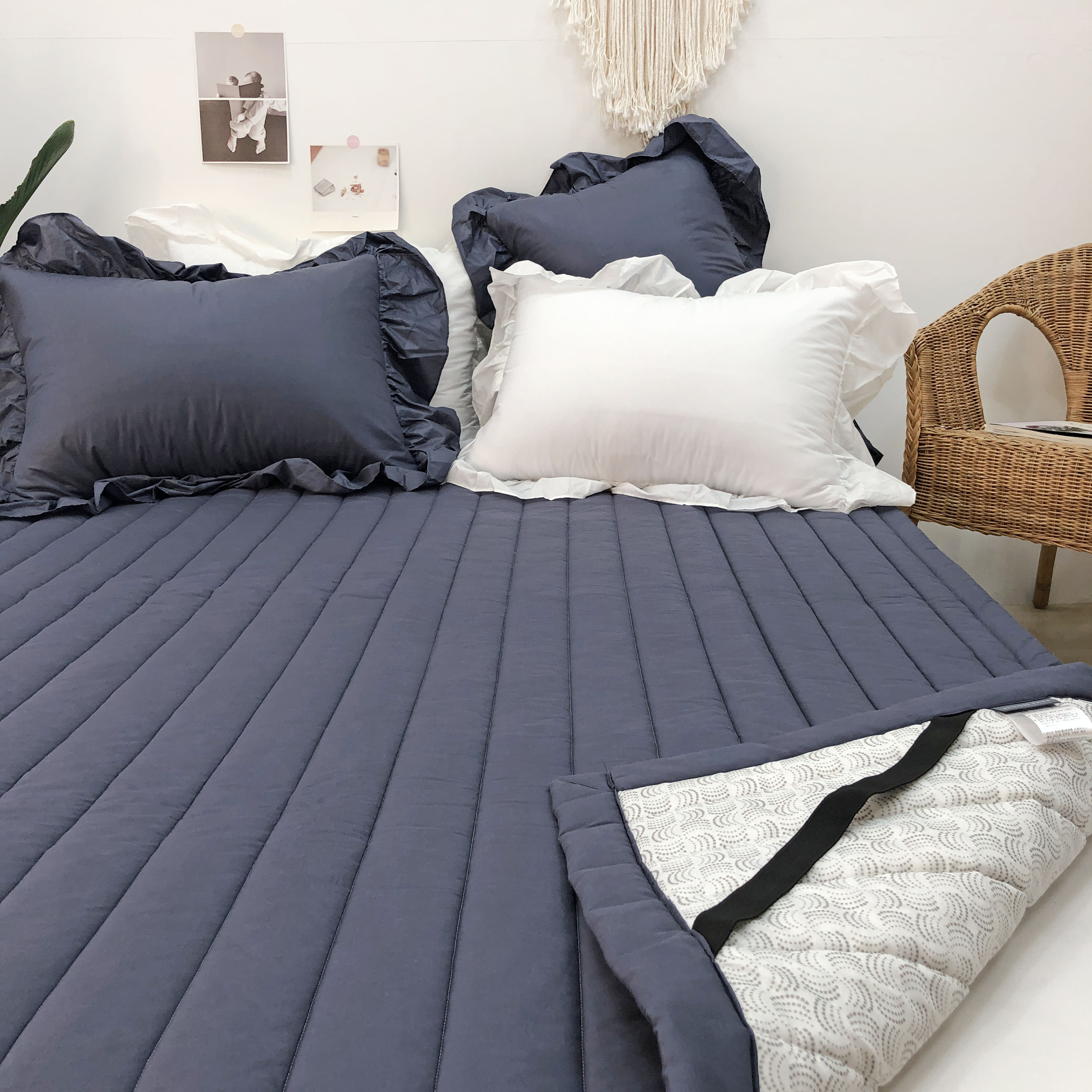 누블 아사 코튼 미끄럼방지 및 고무밴딩 사계절 침대 패드 SS