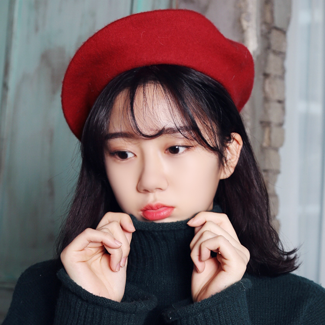 국내생산 여성 겨울 무지 울 꼭지 베레모 화가모자 - 상품 이미지
