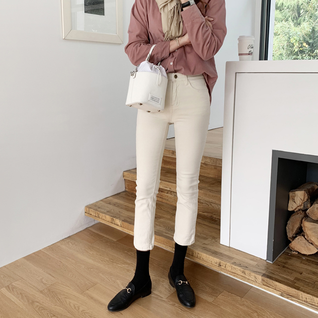 슬림 일자 스판 히든 허리 밴딩 청바지 스키니 크림진 블랙진 여성 청바지 봄 가을