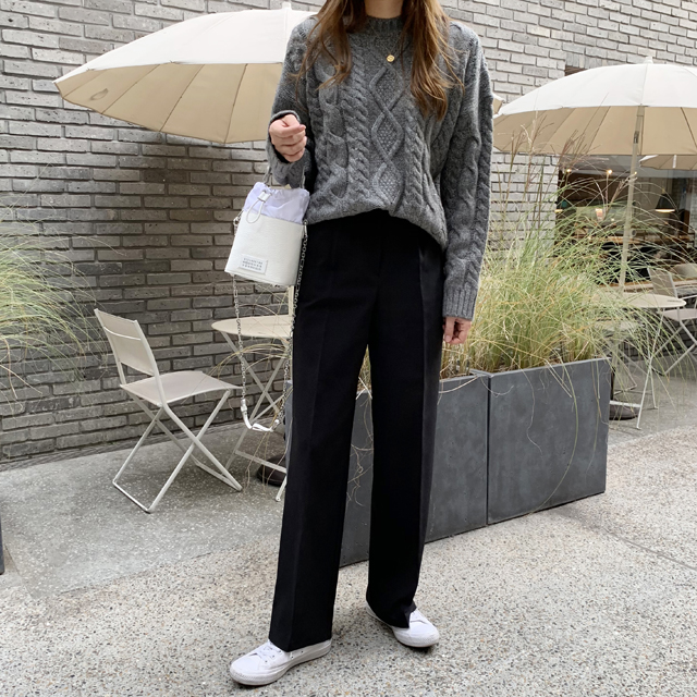 하이웨스트 여성 기모 슬랙스 여자와이드팬츠 핀턱 와이드 슬랙스 우먼 겨울 바지 통바지 - 상세 이미지 2