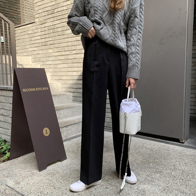 하이웨스트 여성 기모 슬랙스 여자와이드팬츠 핀턱 와이드 슬랙스 우먼 겨울 바지 통바지 - 상세 이미지 3
