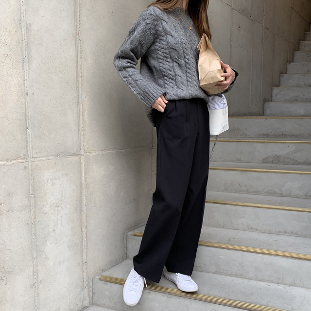 하이웨스트 여성 기모 슬랙스 여자와이드팬츠 핀턱 와이드 슬랙스 우먼 겨울 바지 통바지 - 상세 이미지 4