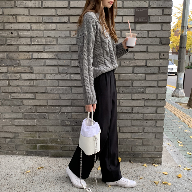 하이웨스트 여성 기모 슬랙스 여자와이드팬츠 핀턱 와이드 슬랙스 우먼 겨울 바지 통바지 - 상세 이미지 5