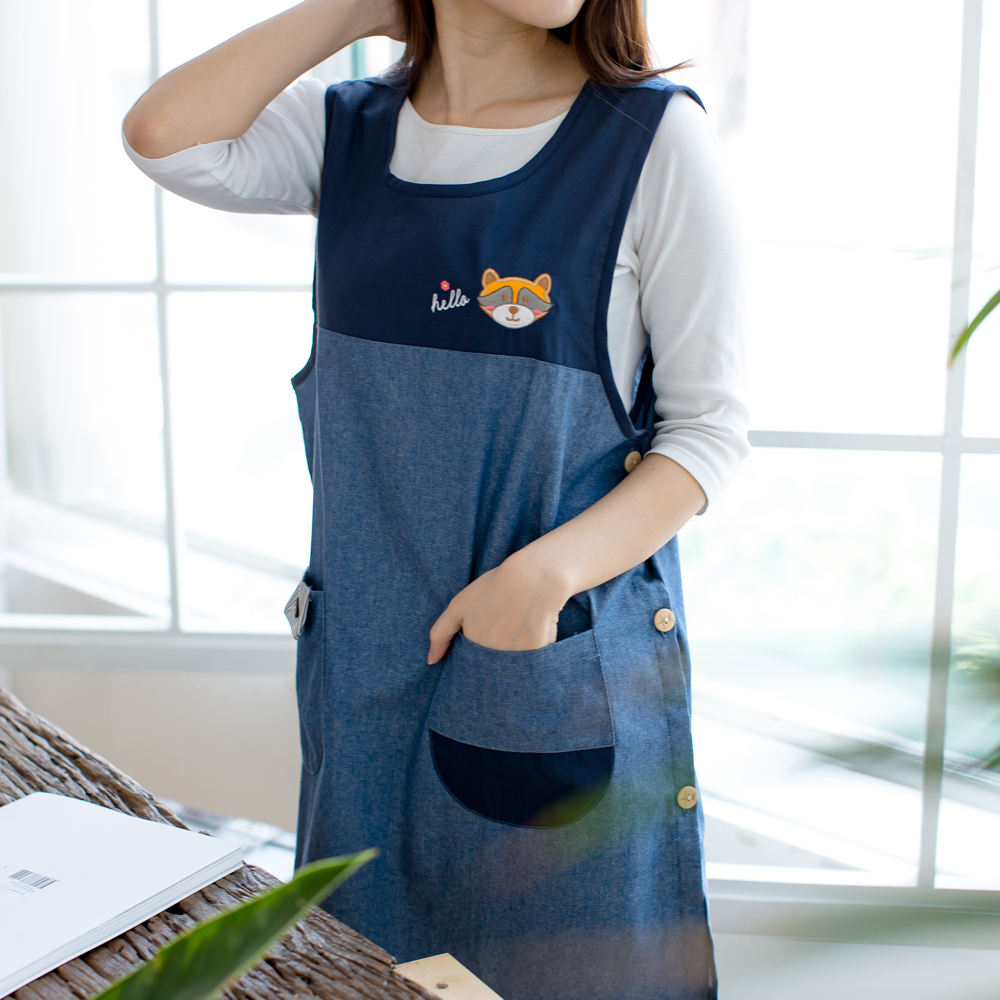 데코에버 옆주머니 롱 체크 라인 원피스앞치마 빅사이즈