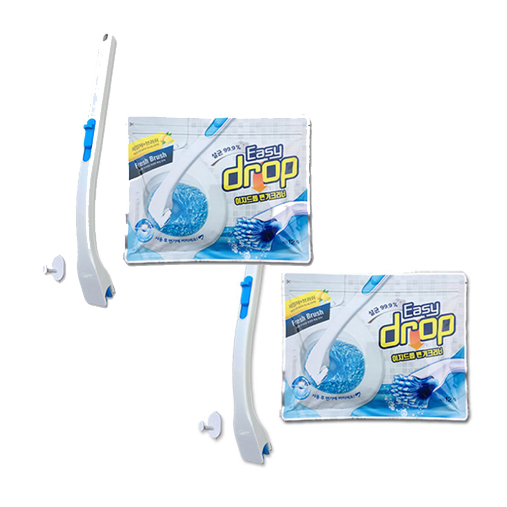 물에 녹는 이지드롭 변기크리너 간편청소 변기솔 핸들2개+리필 2팩(24개) 약 6개월분