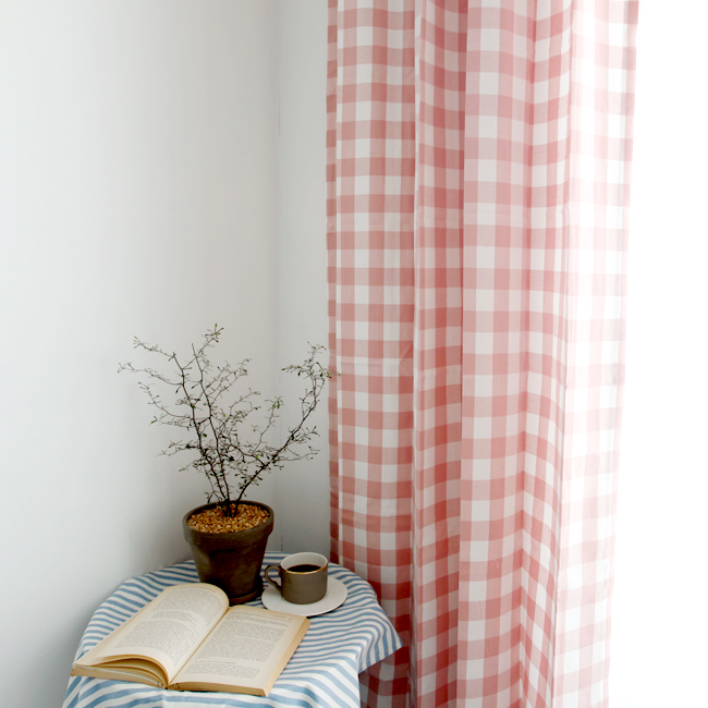 3cm 체크 아이방 커튼-핑크 맞춤제작 여아 빈티지 커튼