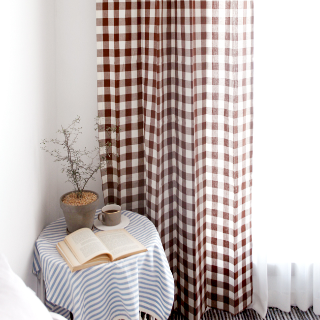 3cm 체크커튼-브라운 아이방커텐 유아 남아 가리개