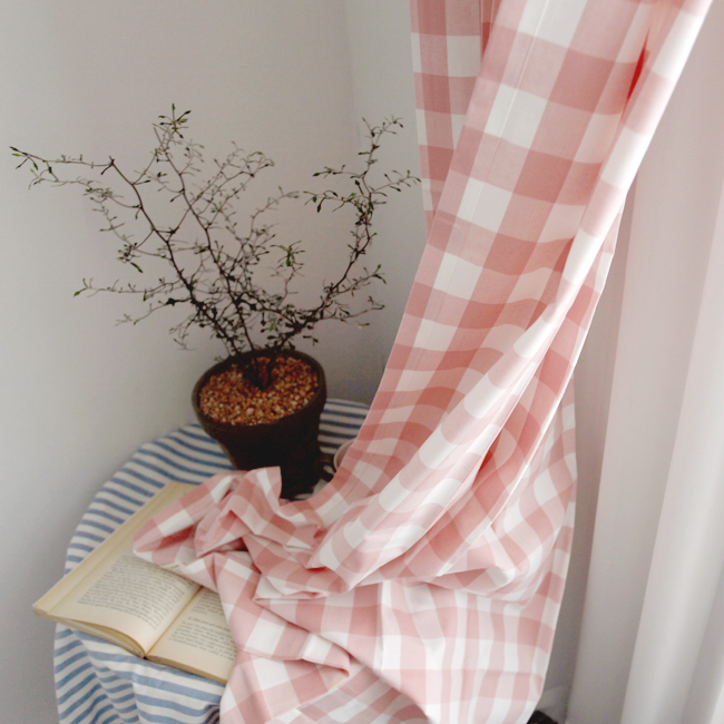 3cm 체크 아이방 커튼-핑크 맞춤제작 여아 빈티지 커튼