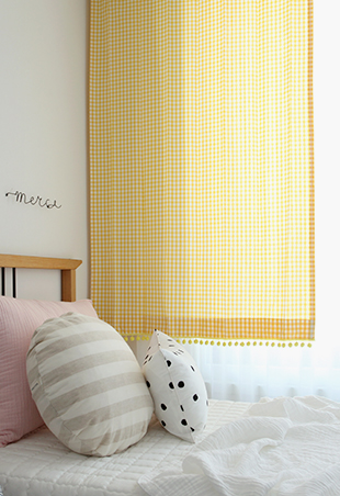 메르시폼폼 노랑 아이방 체크 아기방 커튼 s-가로100세로150