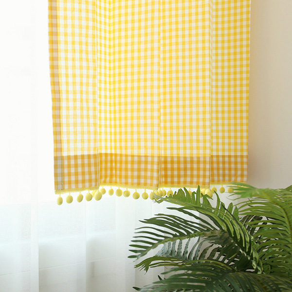 메르시폼폼 노랑 아이방 체크 아기방 커튼 s-가로100세로150