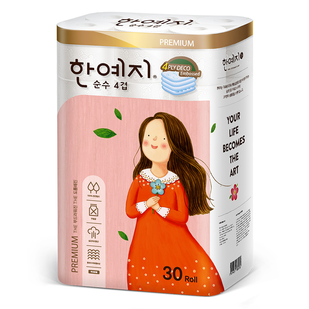 한예지 천연펄프 프리미어 순수 4겹 화장지 25m, 30롤, 3팩 - 상세 이미지 5