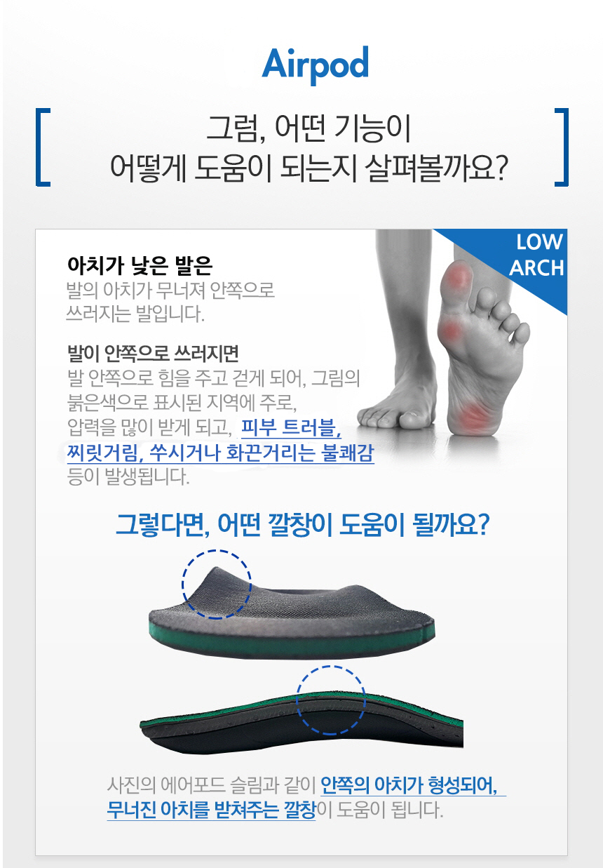 에어포드 아치깔창 평발 족저근막염 기능성깔창