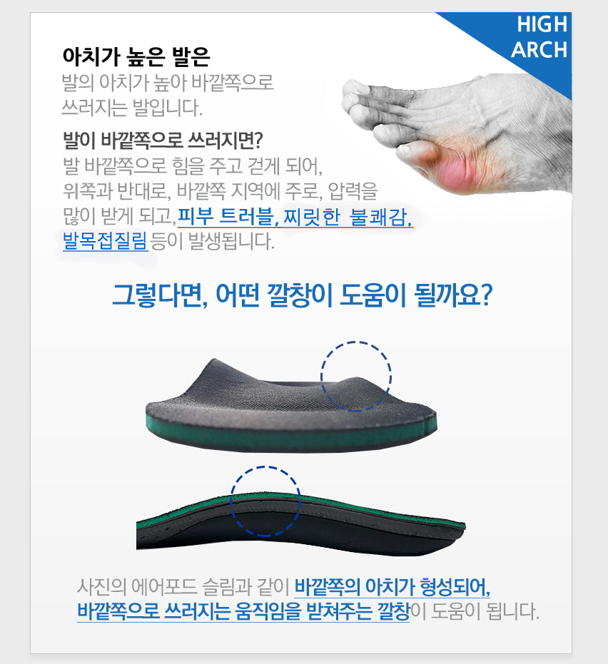 에어포드 아치깔창 평발 족저근막염 기능성깔창