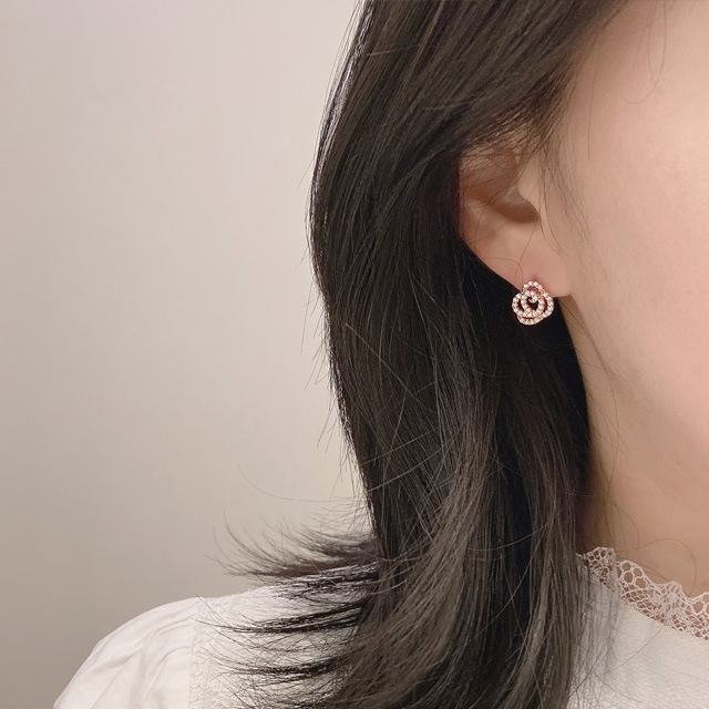 14K 금침 큐빅 장미 꽃 원터치 링 골드핀 귀걸이 이미지 6