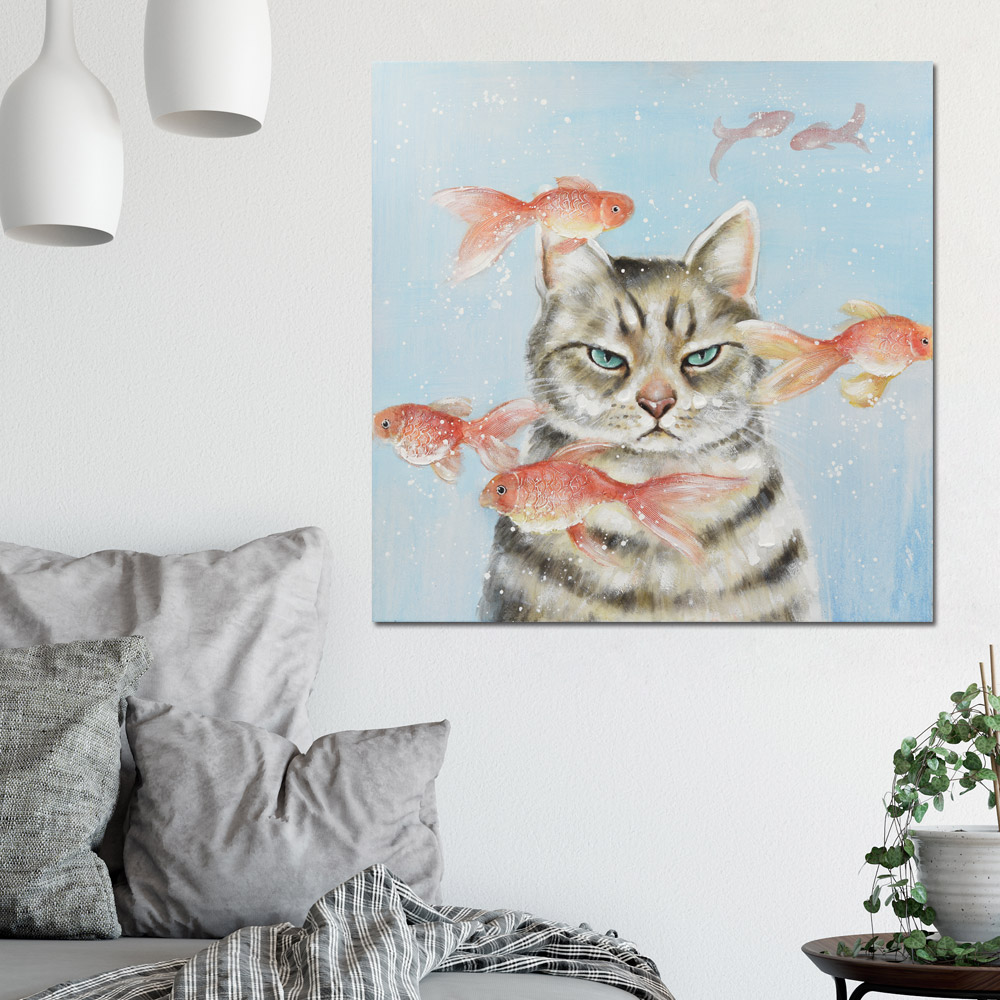 실내 인테리어 고양이 그림액자 (70cmx70cm) - 메인 이미지