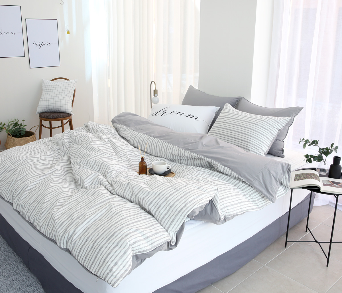 엠시베딩 호텔침구 이불세트 코튼스트라이프 알러지케어 사계절 이불 신혼침구 Q