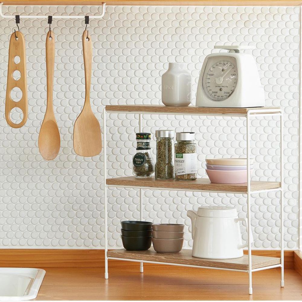 국산 완제품 3단미니선반 작은 나무 식탁 선반 진열대 철제 원목