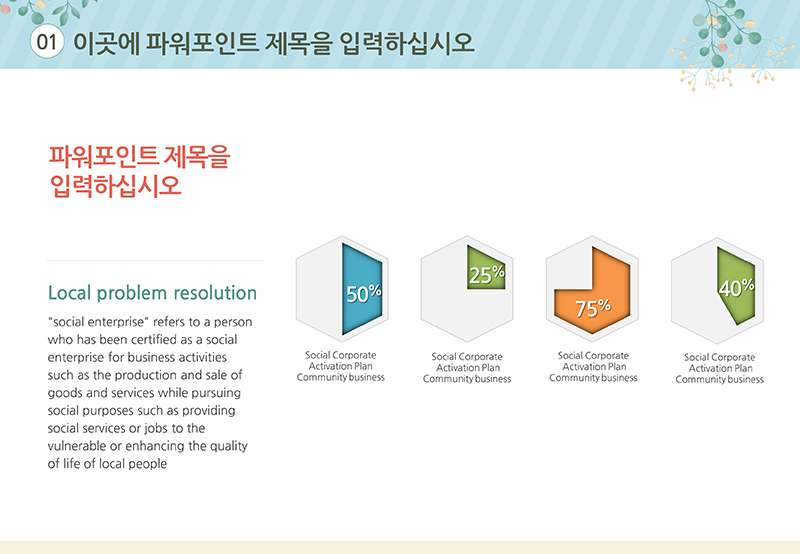 306 (4대3비율) 꽃 다발 꽃 프레임 그리너리 식물 PPT 템플릿 심플한 피피티 - 상세 이미지 3