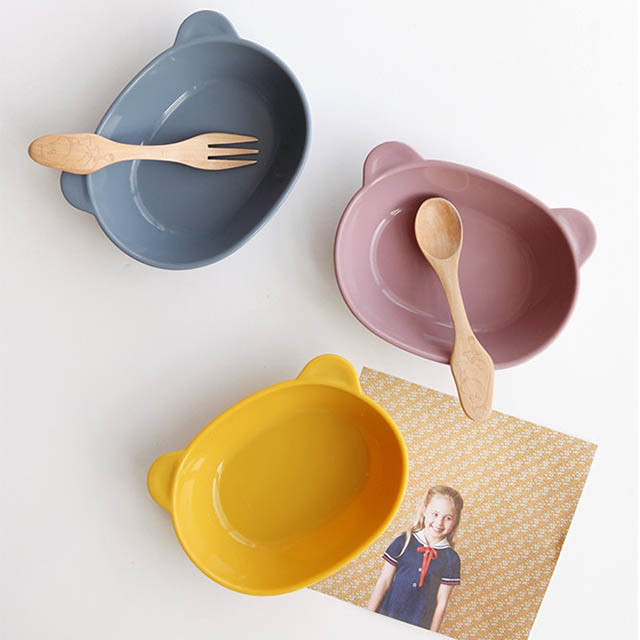 곰돌이 실리콘 어린이 식기 유아 간식 그릇 이유식 접시