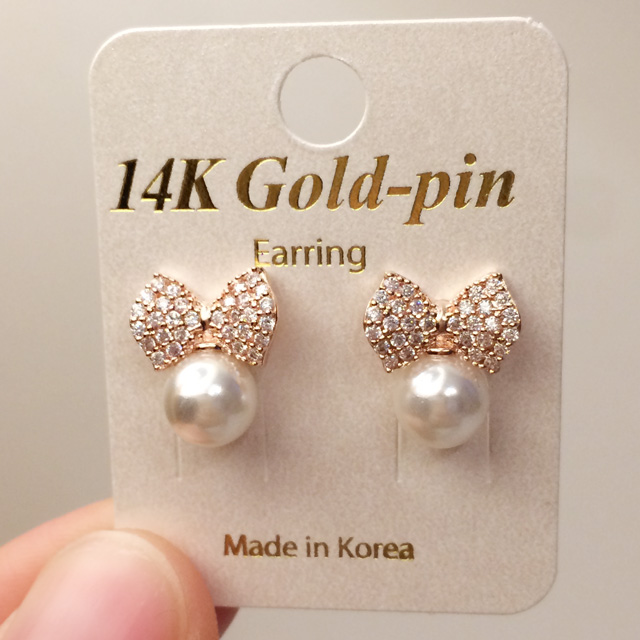 14K 골드핀 리본 진주 오피스룩 혼주 한복에 어울리는 하객 금침귀걸이 이미지 7
