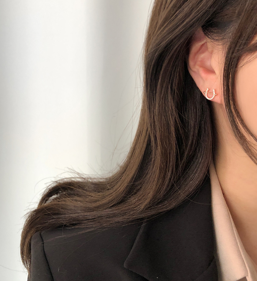 (무배/은침) 말발굽 큐빅 U라인 스터드 은침 귀걸이 이미지 6