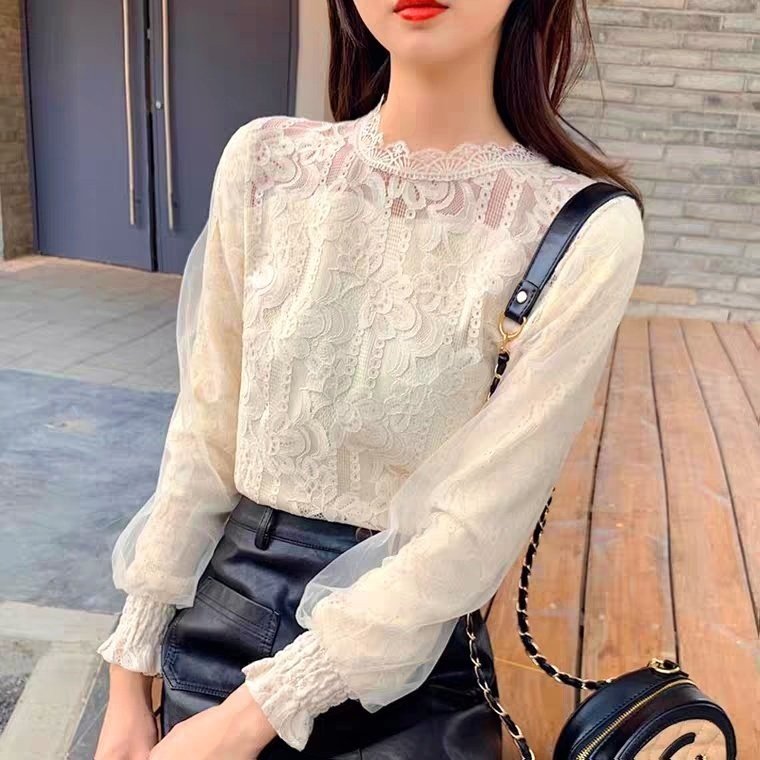 레이스 블라우스 퍼프소매 블라우스 하이넥 블라우스 하객룩 스타일링 팁