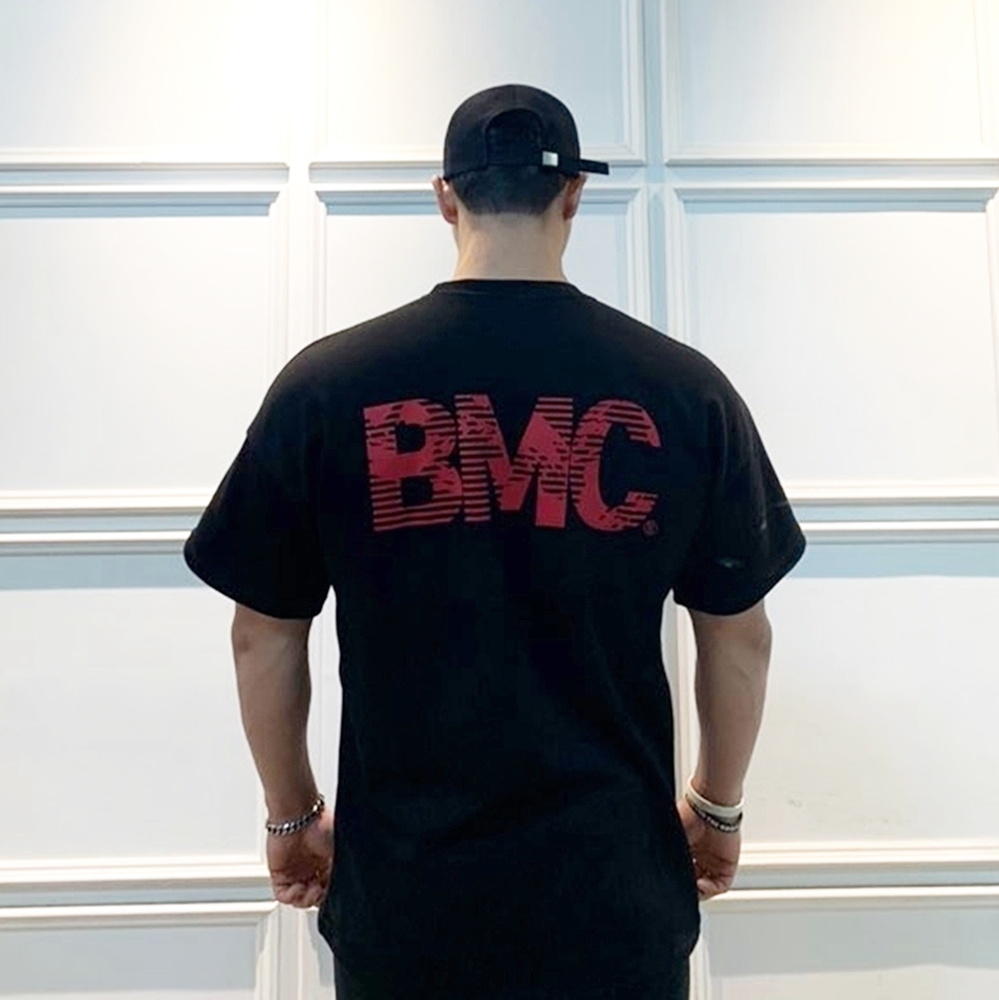 비스트모드 월드맵 헬스 오버핏 반팔 티셔츠 짐웨어 블랙레드 BSMD - 상품 이미지