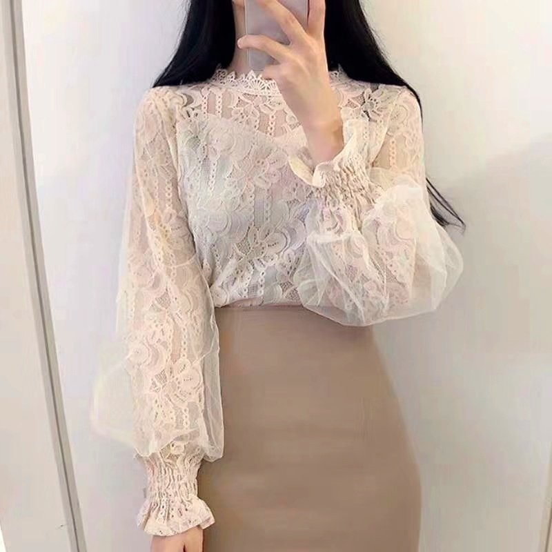 레이스 블라우스 퍼프소매 블라우스 하이넥 블라우스 하객룩 스타일링 팁
