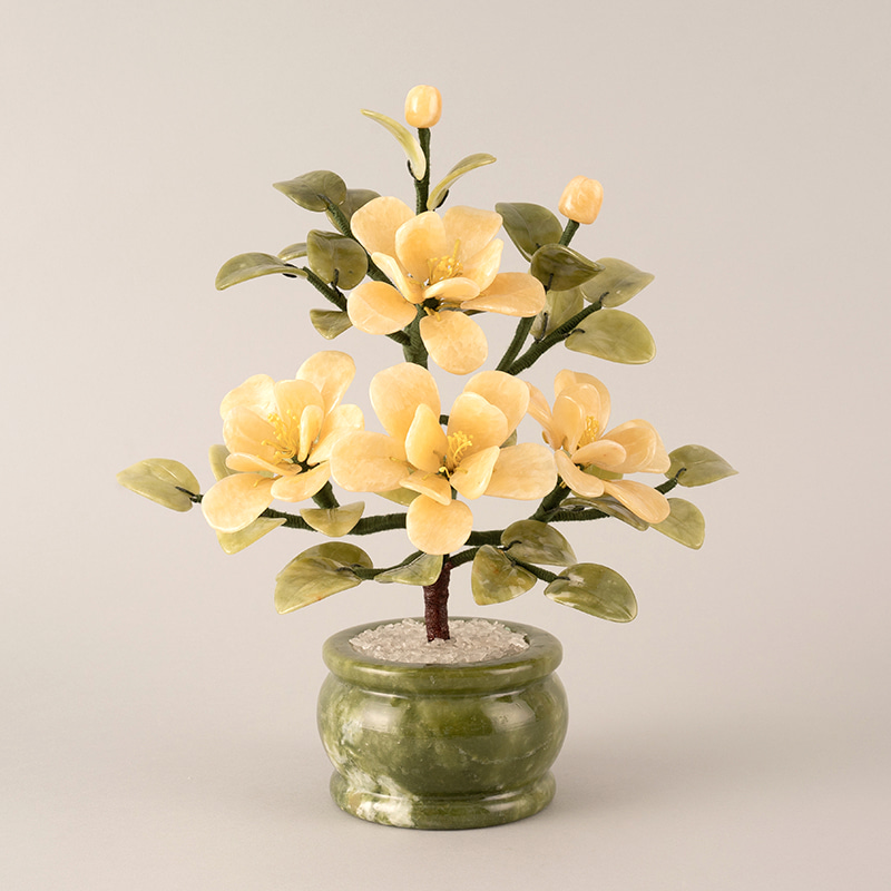 아토제이드 천연 옥꽃 로즈 4송이 옐로우 / 승진선물 옥화분 승진화분 승진난 입사선물 개업화분 옥으로만든꽃 옥화 제품 이미지