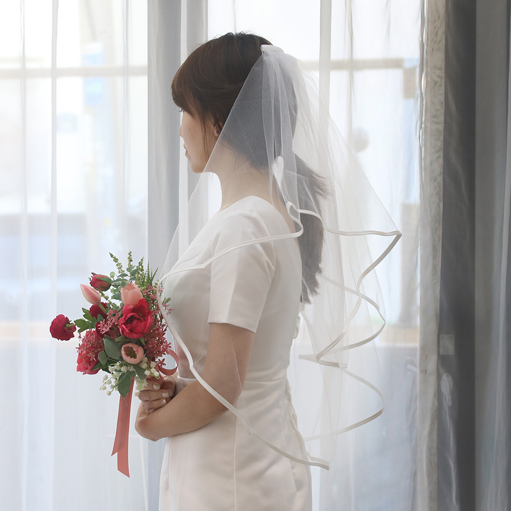 셀프웨딩 베일 쉬폰 면사포 웨딩촬영 브라이덜샤워 소품 - 상품 이미지