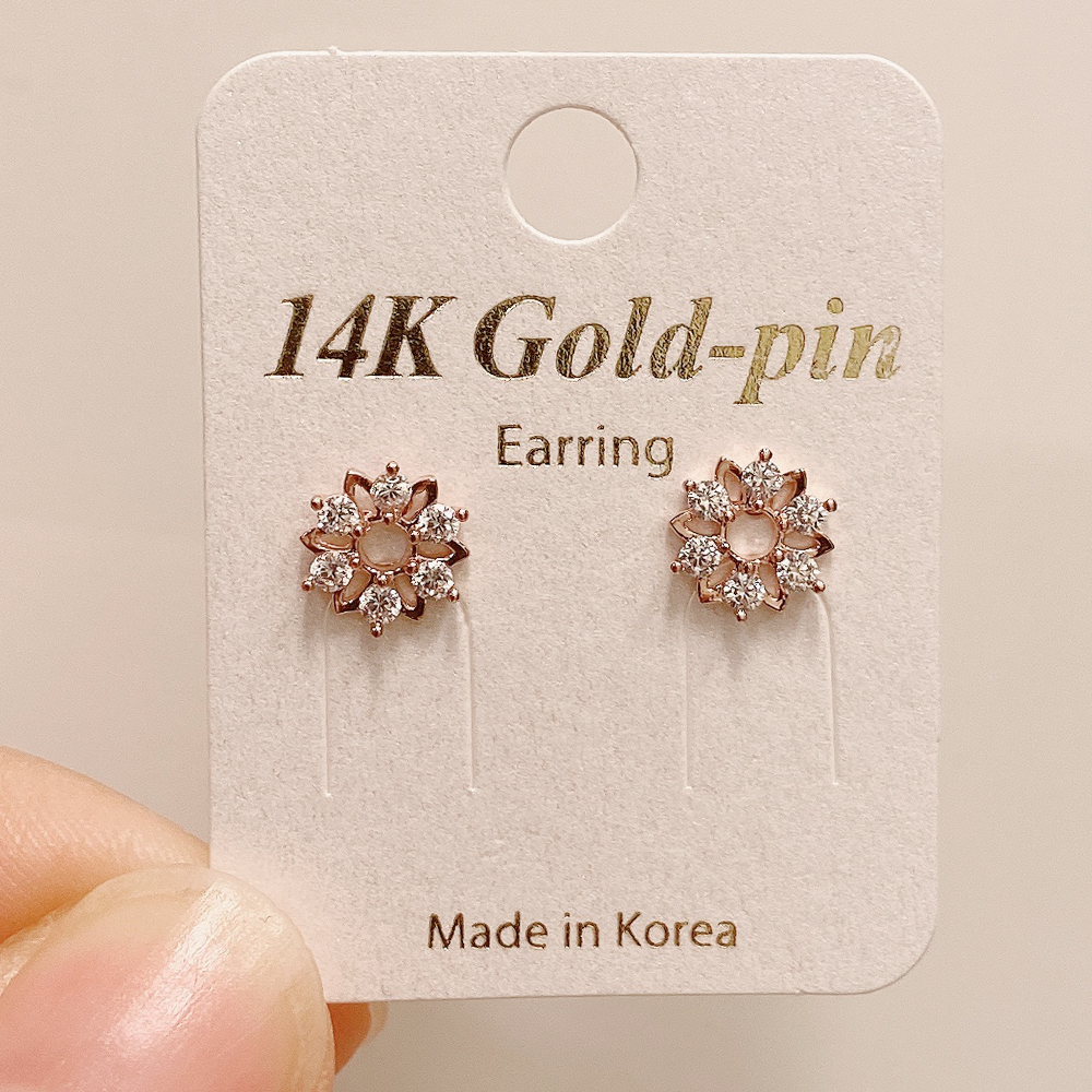 14K 금침 미니 수선화 꽃 큐빅 데일리 골드핀 중학생귀걸이 - 상세 이미지 2