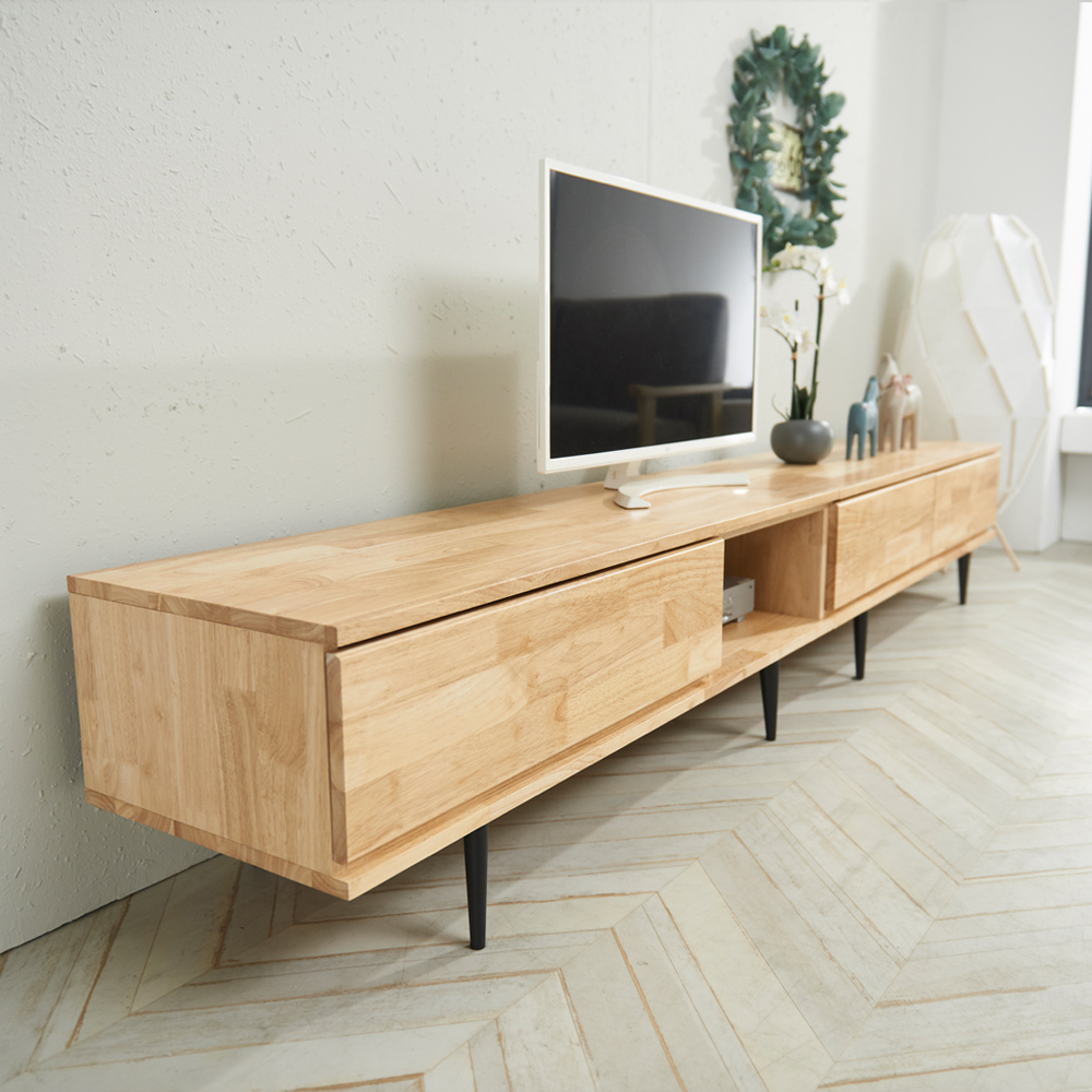 스코나 브레시 원목 2400 거실장 2종 세트(고무나무) 티비장 TV다이