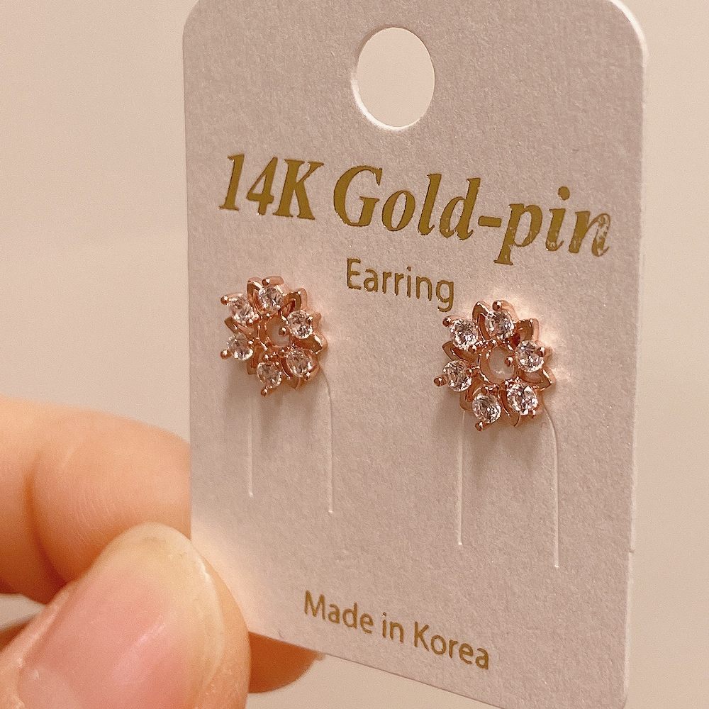 14K 금침 미니 수선화 꽃 큐빅 데일리 골드핀 중학생귀걸이 - 상세 이미지 4