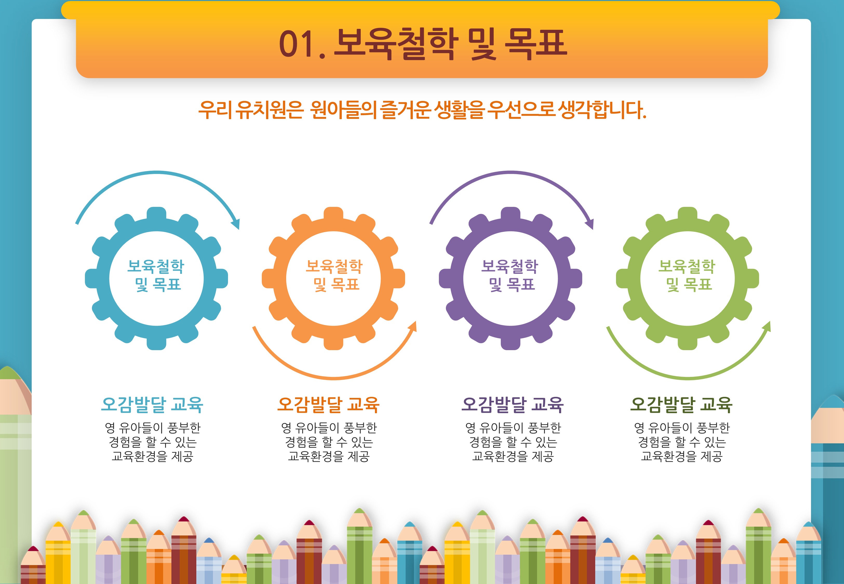 315 (4대3비율)유치원 ppt 템플릿, 색연필 배경의 예쁜 유치원 오리엔테이션 파워포인트 - 상세 이미지 3